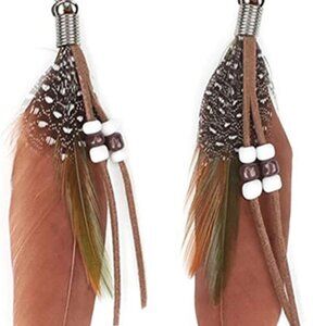 Native Feather Dangle Earrings for Women Long Peacock Boho Hook Earring